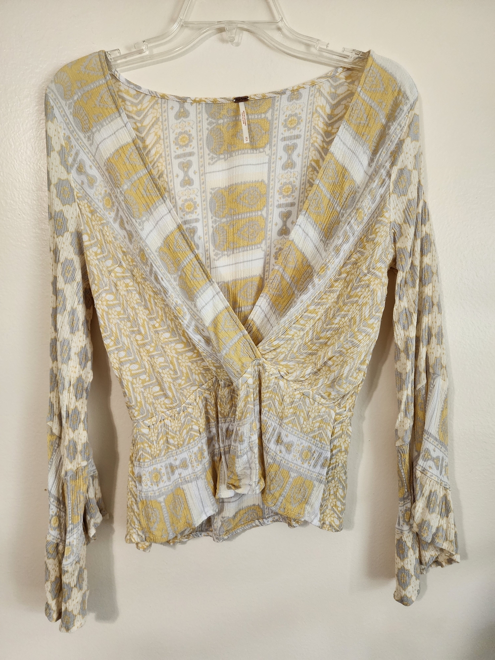 Free People Yellow and White Patterned Wrap Blouse